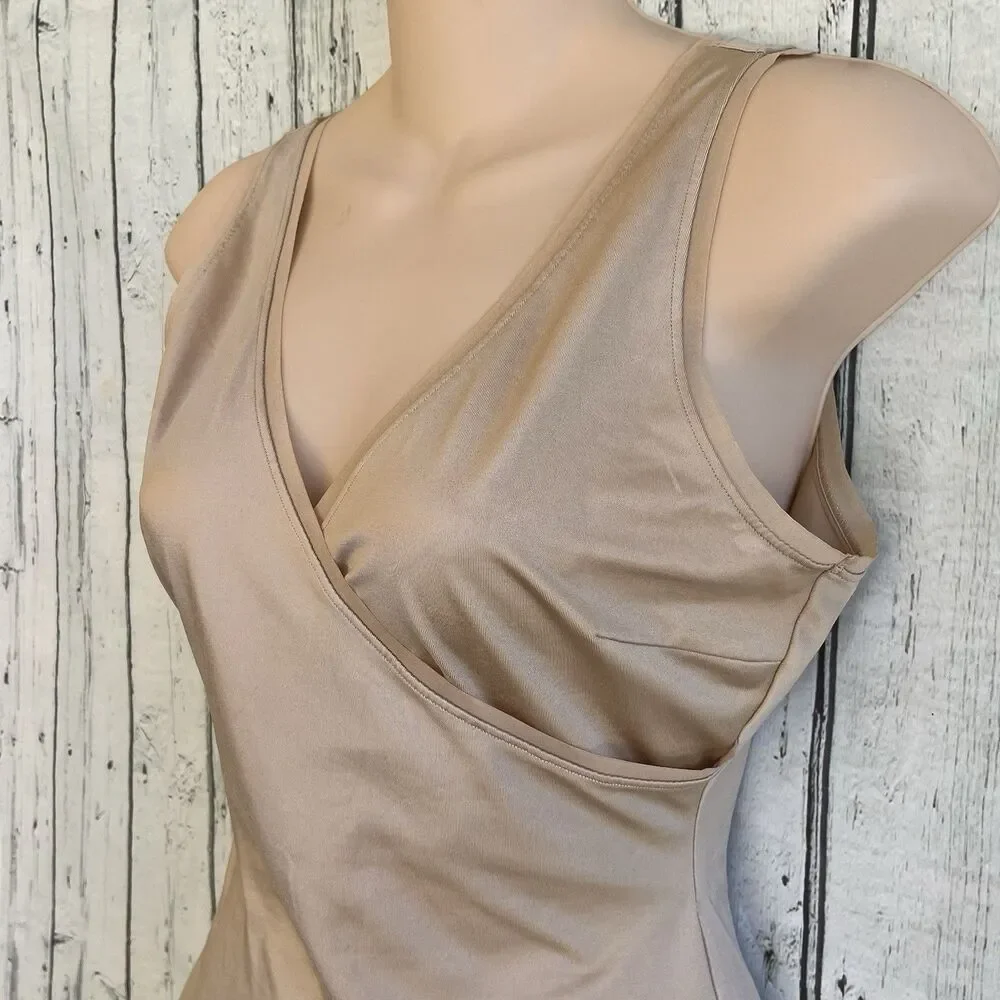 Spanx Slimplicity Compression Shapewear Tank Top Size L Smoothing Surplice Biege